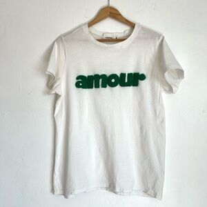 Jubylee White T-Shirt with Green 'Amour' Text
Sz M/L